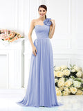 A-Line/Princess One-Shoulder Pleats Sleeveless Long Chiffon Bridesmaid Dresses Evening Dress