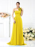 A-Line/Princess One-Shoulder Pleats Sleeveless Long Chiffon Bridesmaid Dresses Evening Dress
