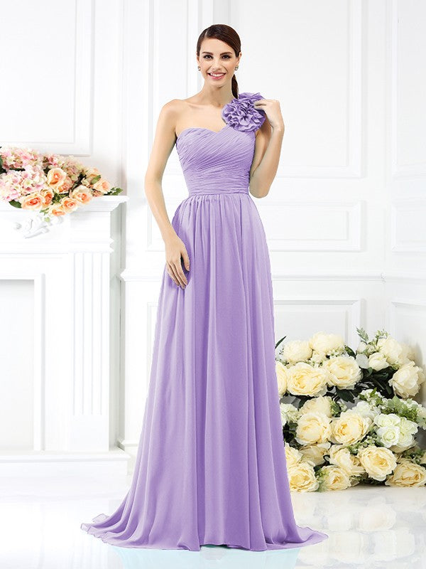 A-Line/Princess One-Shoulder Pleats Sleeveless Long Chiffon Bridesmaid Dresses Evening Dress