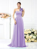 A-Line/Princess One-Shoulder Pleats Sleeveless Long Chiffon Bridesmaid Dresses Evening Dress