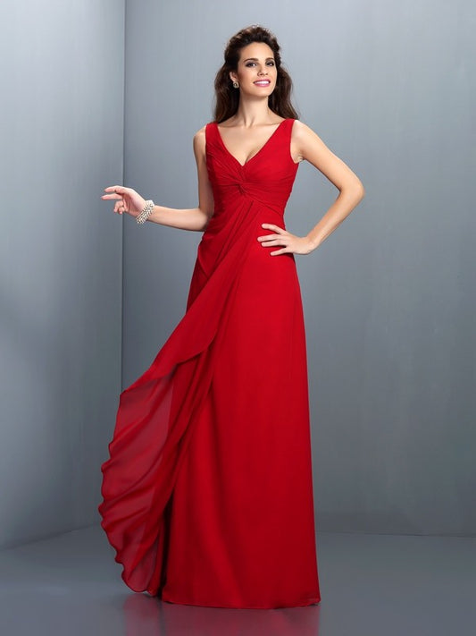Vestido de dama de honor largo de gasa, sin mangas, con tirantes tipo A/princesa, plisado, para fiesta de noche
