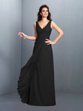 A-Line/Princess Straps Pleats Sleeveless Long Chiffon Bridesmaid Dresses Prom Evening Dress