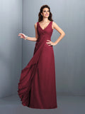 A-Line/Princess Straps Pleats Sleeveless Long Chiffon Bridesmaid Dresses Prom Evening Dress
