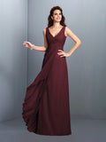A-Line/Princess Straps Pleats Sleeveless Long Chiffon Bridesmaid Dresses Prom Evening Dress