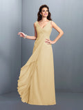 A-Line/Princess Straps Pleats Sleeveless Long Chiffon Bridesmaid Dresses Prom Evening Dress