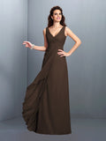 A-Line/Princess Straps Pleats Sleeveless Long Chiffon Bridesmaid Dresses Prom Evening Dress