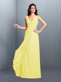 A-Line/Princess Straps Pleats Sleeveless Long Chiffon Bridesmaid Dresses Prom Evening Dress