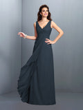A-Line/Princess Straps Pleats Sleeveless Long Chiffon Bridesmaid Dresses Prom Evening Dress