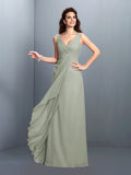 A-Line/Princess Straps Pleats Sleeveless Long Chiffon Bridesmaid Dresses Prom Evening Dress