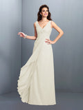 A-Line/Princess Straps Pleats Sleeveless Long Chiffon Bridesmaid Dresses Prom Evening Dress