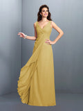 A-Line/Princess Straps Pleats Sleeveless Long Chiffon Bridesmaid Dresses Prom Evening Dress