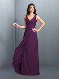 A-Line/Princess Straps Pleats Sleeveless Long Chiffon Bridesmaid Dresses Prom Evening Dress