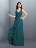 A-Line/Princess Straps Pleats Sleeveless Long Chiffon Bridesmaid Dresses Prom Evening Dress
