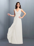 A-Line/Princess Straps Pleats Sleeveless Long Chiffon Bridesmaid Dresses Prom Evening Dress