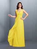 A-Line/Princess Straps Pleats Sleeveless Long Chiffon Bridesmaid Dresses Prom Evening Dress
