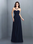 Vestido de dama de honor largo de gasa sin mangas con escote corazón y pliegues, corte A/princesa, vestido de noche