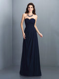 Vestido de dama de honor largo de gasa sin mangas con escote corazón y pliegues, corte A/princesa, vestido de noche
