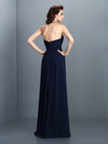 Vestido de dama de honor largo de gasa sin mangas con escote corazón y pliegues, corte A/princesa, vestido de noche