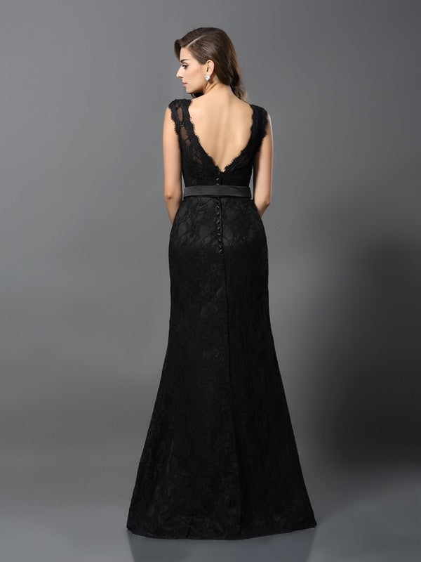 Vestido de noche de graduación con escote redondo, sin mangas, de satén y encaje