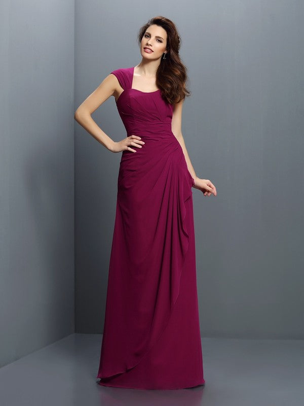 A-Line/Princess Straps Pleats Sleeveless Long Chiffon Bridesmaid Dresses Evening Dress