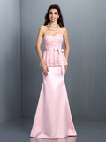 Trumpet/Mermaid Sweetheart Lace Sleeveless Long Satin Bridesmaid Dresses Formal Evening Dress