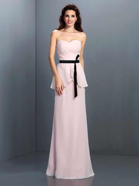 Sheath/Column Sweetheart Sash/Ribbon/Belt Sleeveless Long Chiffon Bridesmaid Dresses Evening Formal Dress