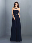 Vestido de dama de honor largo de gasa sin mangas con diamantes de imitación, corte A/princesa, para invitada de boda