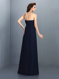 A-Line/Princess Strapless Rhinestone Sleeveless Long Chiffon Bridesmaid Dresses Evening Prom Dress