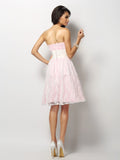 A-Line/Princess Sweetheart Lace Sleeveless Short Satin Bridesmaid Dresses Homecoming Prom Dress