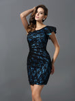 Vestido de dama de honor corto de satén tipo seda, sin mangas, con un solo hombro, corte tubo/columna, para cóctel o fiesta