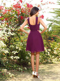 Vestido de dama de honor corto de gasa, corte A/princesa, con tirantes, plisado, sin mangas, para regreso a casa