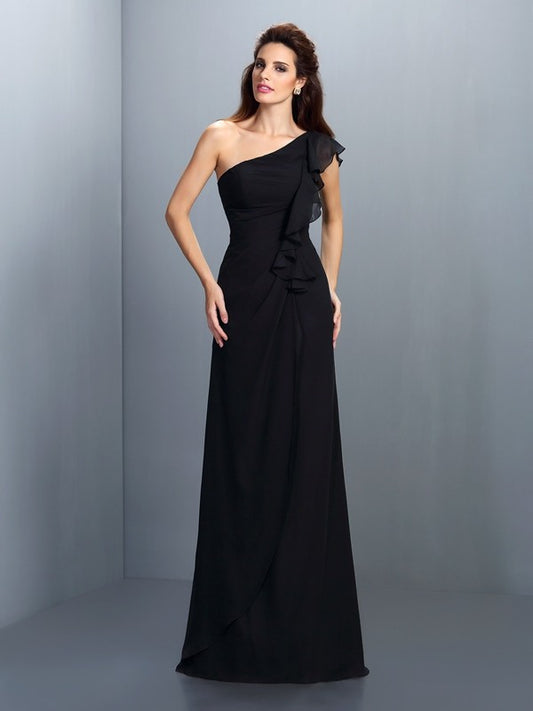 Vestido de dama de honor largo de gasa, sin mangas, con pliegues y un solo hombro, corte tubo/columna, vestido de noche