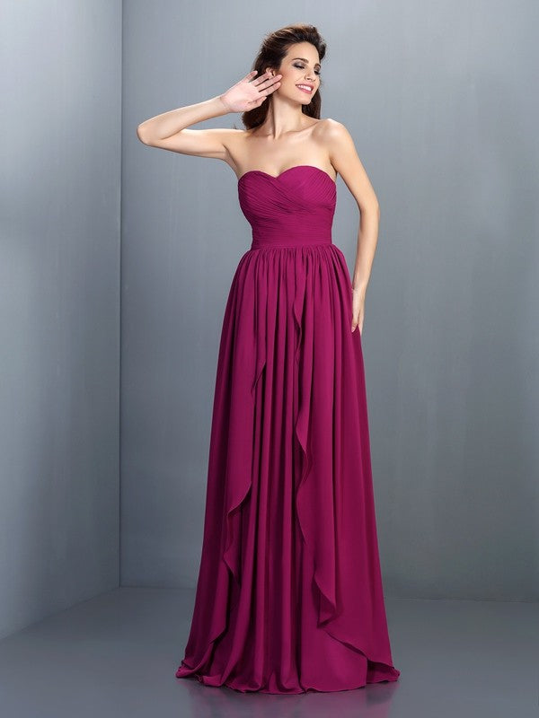 Vestido de noche de graduación de gasa largo sin mangas con escote corazón y pliegues de corte A/princesa