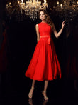 A-Line/Princess High Neck Sash/Ribbon/Belt Sleeveless Short Chiffon Dresses Prom Wedding Guest Dress