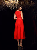 A-Line/Princess High Neck Sash/Ribbon/Belt Sleeveless Short Chiffon Dresses Prom Wedding Guest Dress