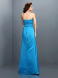 A-Line/Princess Strapless Sleeveless Long Satin Bridesmaid Dresses Evening Prom Dress
