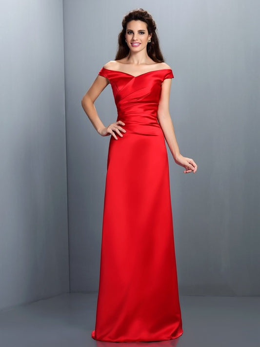 Sheath/Column Off-the-Shoulder Sleeveless Long Satin Bridesmaid Dresses Formal Evening Dress