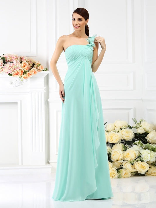 A-Line/Princess One-Shoulder Pleats Sleeveless Long Chiffon Bridesmaid Dresses Evening Dress
