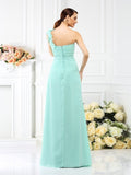 A-Line/Princess One-Shoulder Pleats Sleeveless Long Chiffon Bridesmaid Dresses Evening Dress