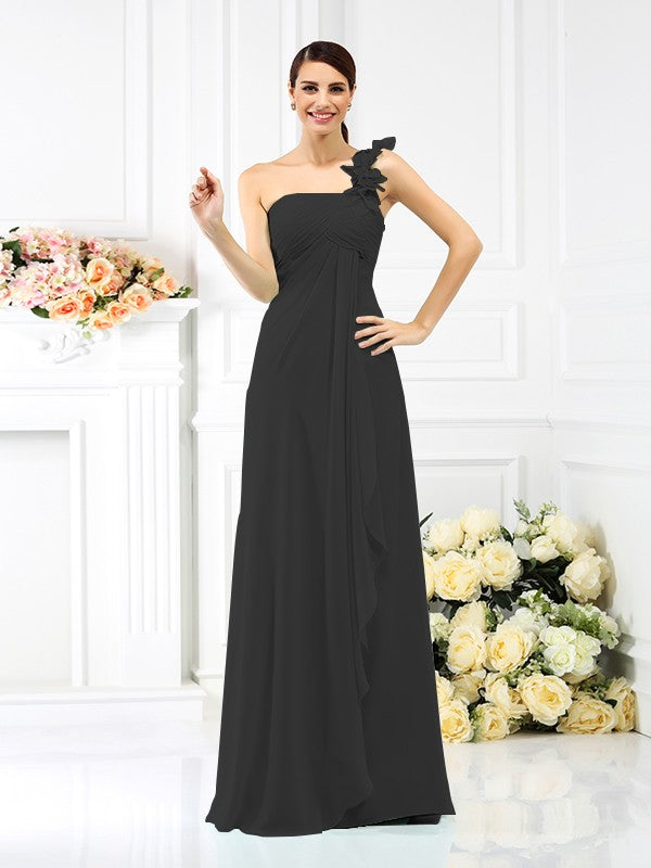 A-Line/Princess One-Shoulder Pleats Sleeveless Long Chiffon Bridesmaid Dresses Evening Dress