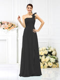 A-Line/Princess One-Shoulder Pleats Sleeveless Long Chiffon Bridesmaid Dresses Evening Dress