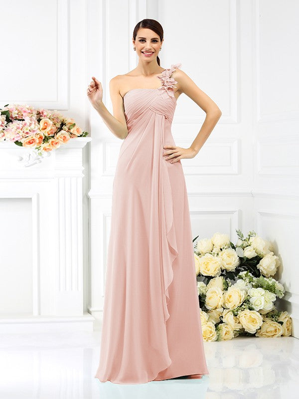 A-Line/Princess One-Shoulder Pleats Sleeveless Long Chiffon Bridesmaid Dresses Evening Dress