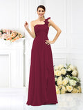 A-Line/Princess One-Shoulder Pleats Sleeveless Long Chiffon Bridesmaid Dresses Evening Dress