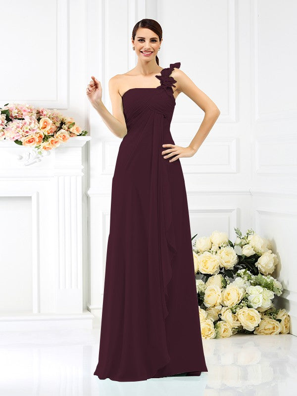 A-Line/Princess One-Shoulder Pleats Sleeveless Long Chiffon Bridesmaid Dresses Evening Dress