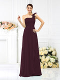 A-Line/Princess One-Shoulder Pleats Sleeveless Long Chiffon Bridesmaid Dresses Evening Dress