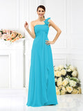 A-Line/Princess One-Shoulder Pleats Sleeveless Long Chiffon Bridesmaid Dresses Evening Dress