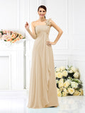 A-Line/Princess One-Shoulder Pleats Sleeveless Long Chiffon Bridesmaid Dresses Evening Dress
