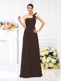 A-Line/Princess One-Shoulder Pleats Sleeveless Long Chiffon Bridesmaid Dresses Evening Dress