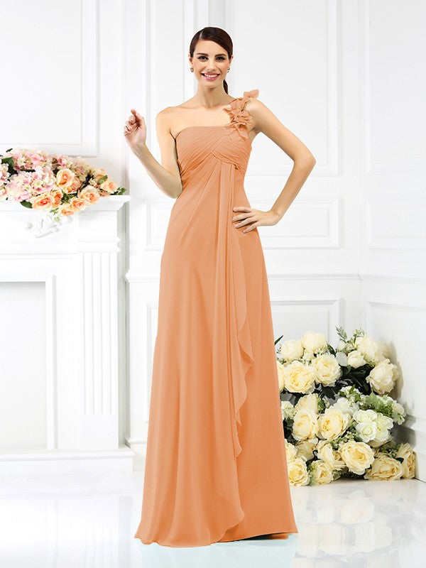 A-Line/Princess One-Shoulder Pleats Sleeveless Long Chiffon Bridesmaid Dresses Evening Dress