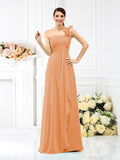A-Line/Princess One-Shoulder Pleats Sleeveless Long Chiffon Bridesmaid Dresses Evening Dress